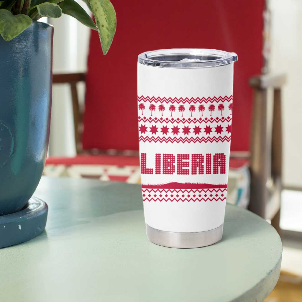 Liberia Christmas Tumbler Cup Red Wildlife Silhouettes and White Blue Holiday - African Pride