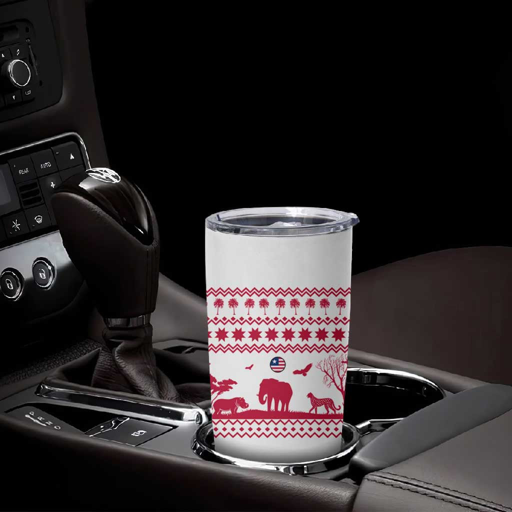 Liberia Christmas Tumbler Cup Red Wildlife Silhouettes and White Blue Holiday - African Pride