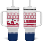 Liberia Christmas Tumbler With Handle Red Wildlife Silhouettes and White Blue Holiday - African Pride