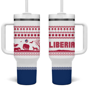 Liberia Christmas Tumbler With Handle Red Wildlife Silhouettes and White Blue Holiday - African Pride
