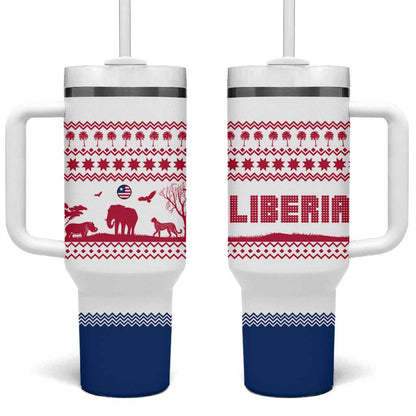 Liberia Christmas Tumbler With Handle Red Wildlife Silhouettes and White Blue Holiday - African Pride