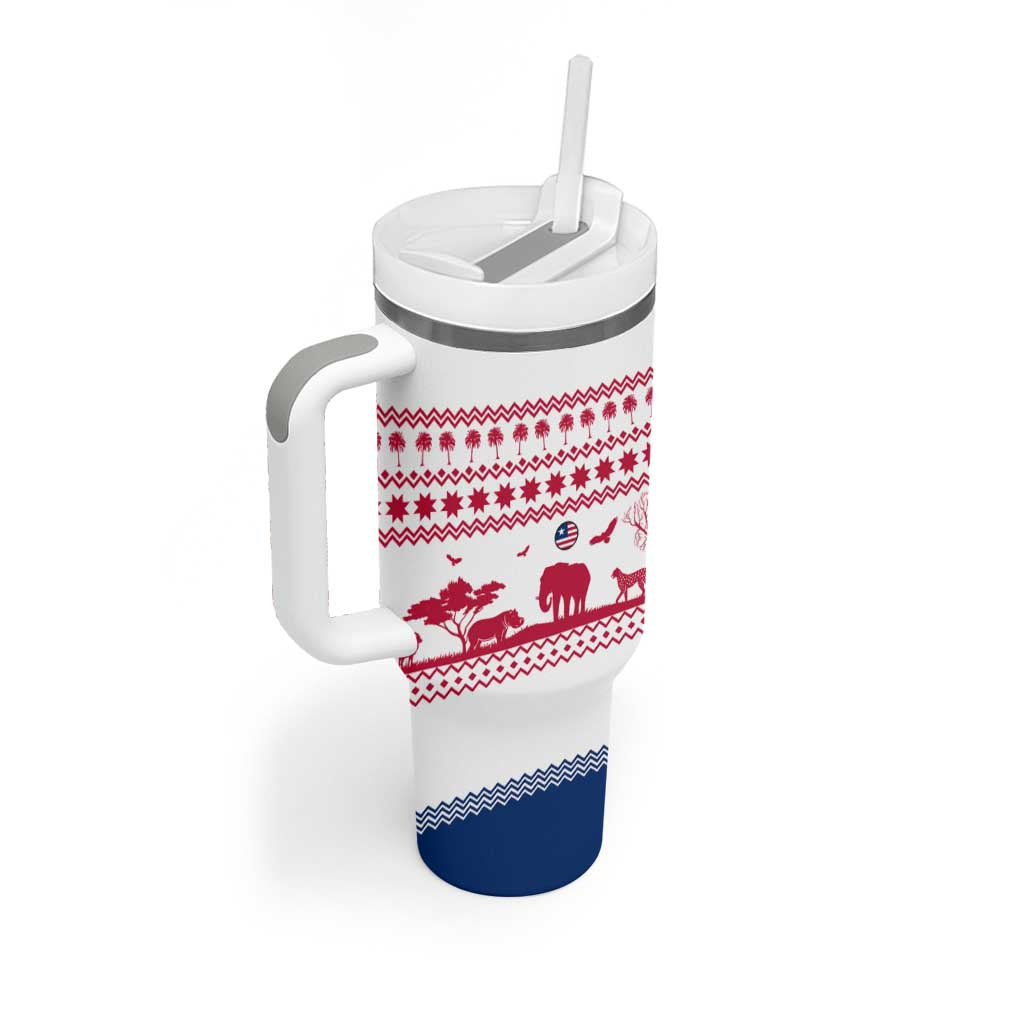 Liberia Christmas Tumbler With Handle Red Wildlife Silhouettes and White Blue Holiday - African Pride