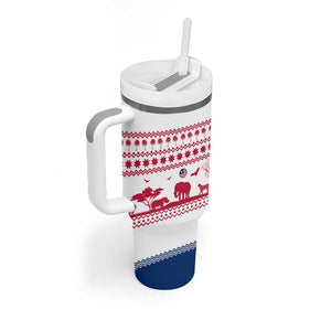 Liberia Christmas Tumbler With Handle Red Wildlife Silhouettes and White Blue Holiday - African Pride
