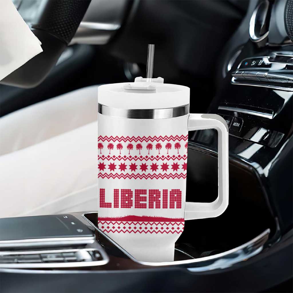 Liberia Christmas Tumbler With Handle Red Wildlife Silhouettes and White Blue Holiday - African Pride