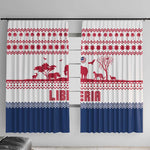 Liberia Christmas Window Curtain Red Wildlife Silhouettes and White Blue Holiday - African Pride