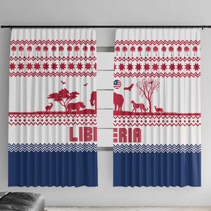 Liberia Christmas Window Curtain Red Wildlife Silhouettes and White Blue Holiday - African Pride