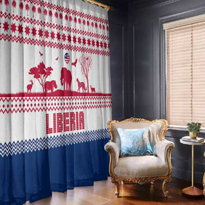 Liberia Christmas Window Curtain Red Wildlife Silhouettes and White Blue Holiday - African Pride