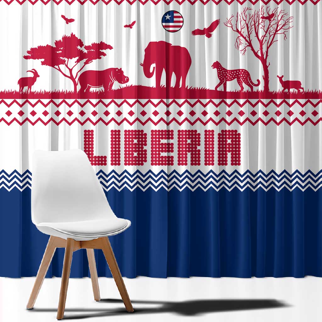 Liberia Christmas Window Curtain Red Wildlife Silhouettes and White Blue Holiday - African Pride