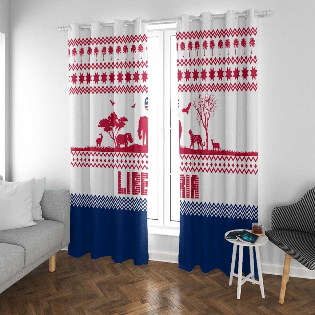Liberia Christmas Window Curtain Red Wildlife Silhouettes and White Blue Holiday - African Pride