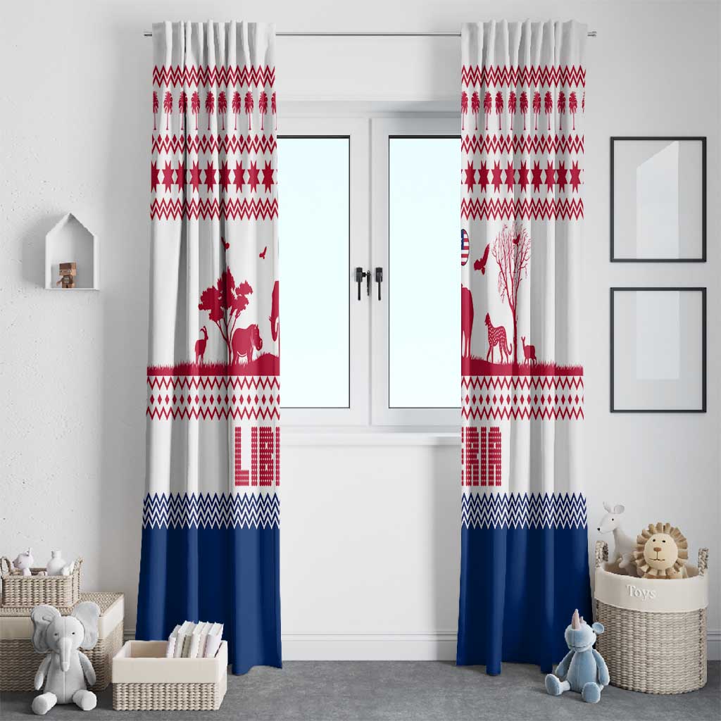 Liberia Christmas Window Curtain Red Wildlife Silhouettes and White Blue Holiday - African Pride
