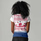Liberia Christmas Women V-Neck T-Shirt Red Wildlife Silhouettes and White Blue Holiday - African Pride