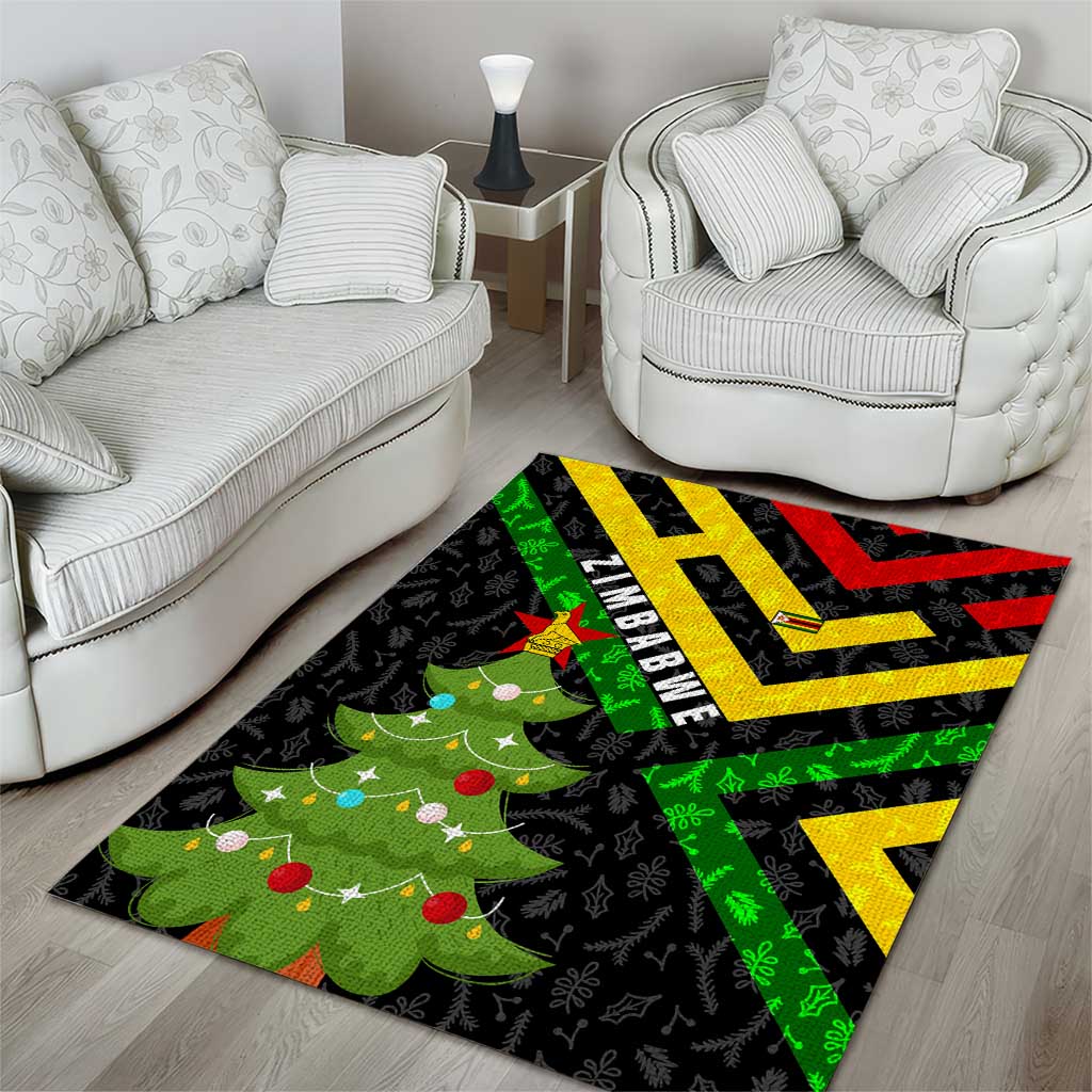 Zimbabwe Christmas Area Rug Flag Colors Xmas Tree and Holiday - African Pride