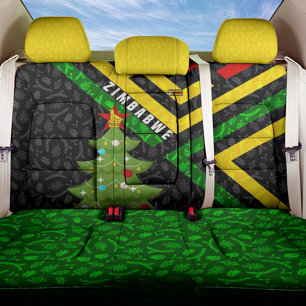Zimbabwe Christmas Back Car Seat Cover Flag Colors Xmas Tree and Holiday - African Pride