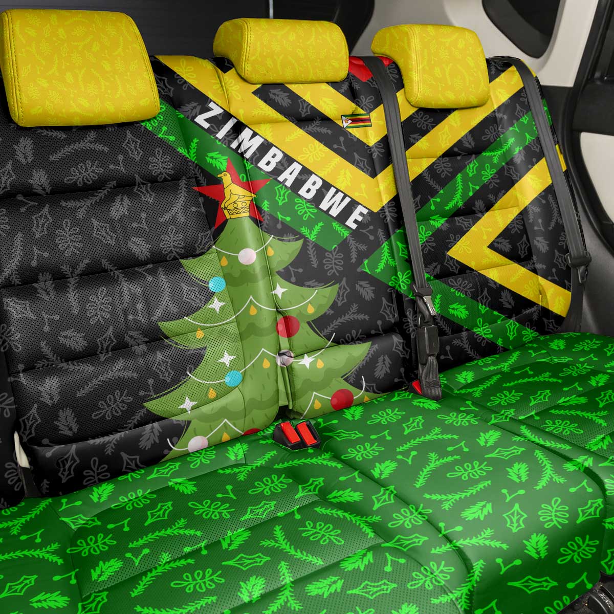Zimbabwe Christmas Back Car Seat Cover Flag Colors Xmas Tree and Holiday - African Pride