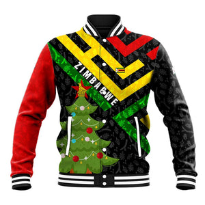Zimbabwe Christmas Baseball Jacket Flag Colors Xmas Tree and Holiday - African Pride