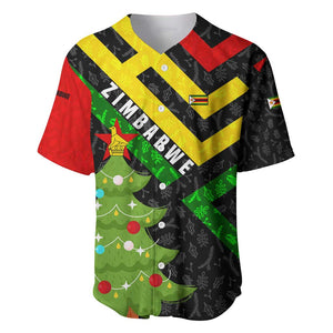 Zimbabwe Christmas Baseball Jersey Flag Colors Xmas Tree and Holiday - African Pride