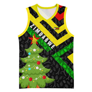 Zimbabwe Christmas Basketball Jersey Flag Colors Xmas Tree and Holiday - African Pride