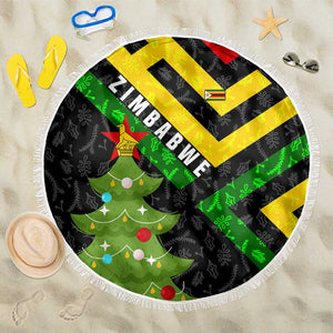 Zimbabwe Christmas Beach Blanket Flag Colors Xmas Tree and Holiday - African Pride