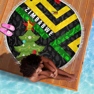 Zimbabwe Christmas Beach Blanket Flag Colors Xmas Tree and Holiday - African Pride
