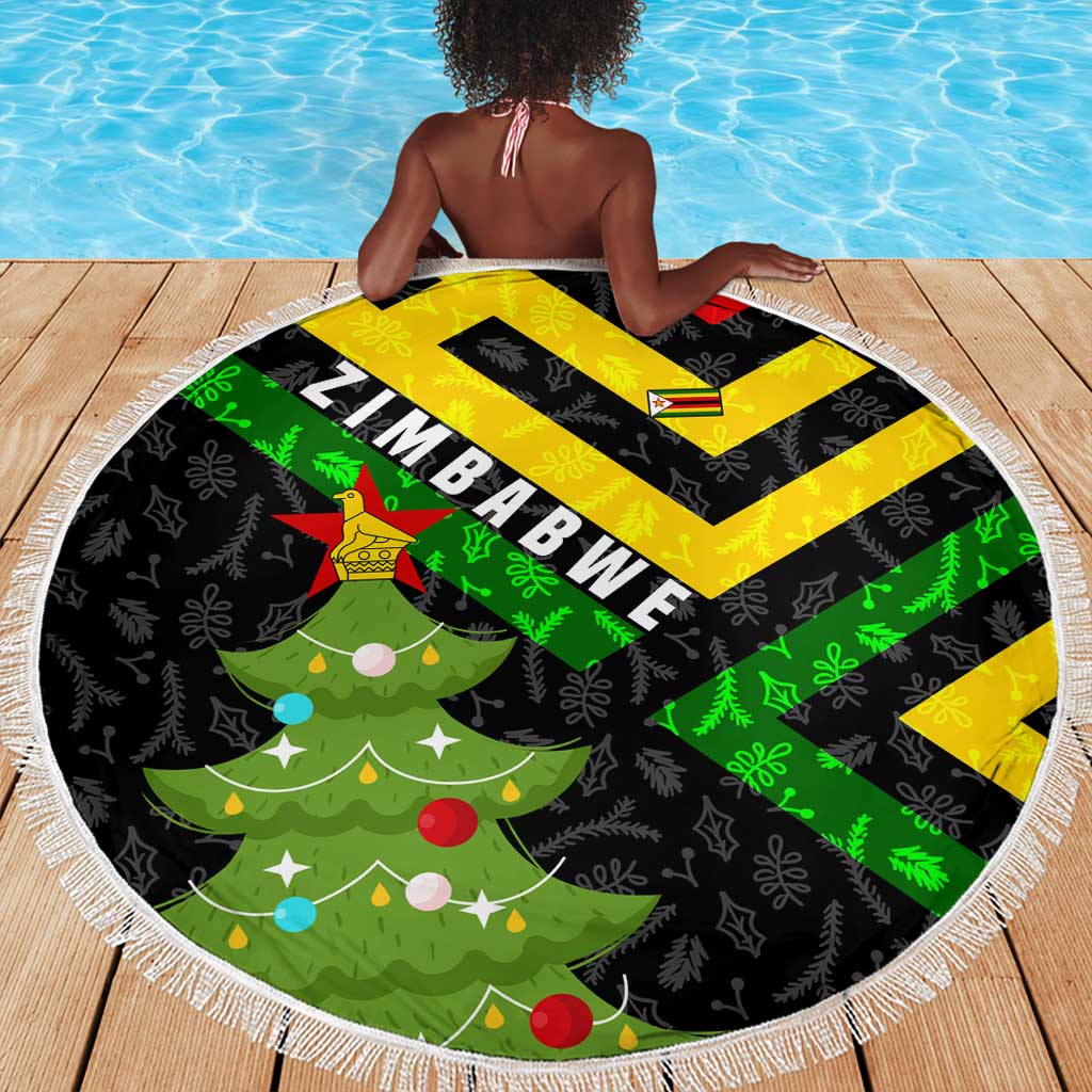 Zimbabwe Christmas Beach Blanket Flag Colors Xmas Tree and Holiday - African Pride
