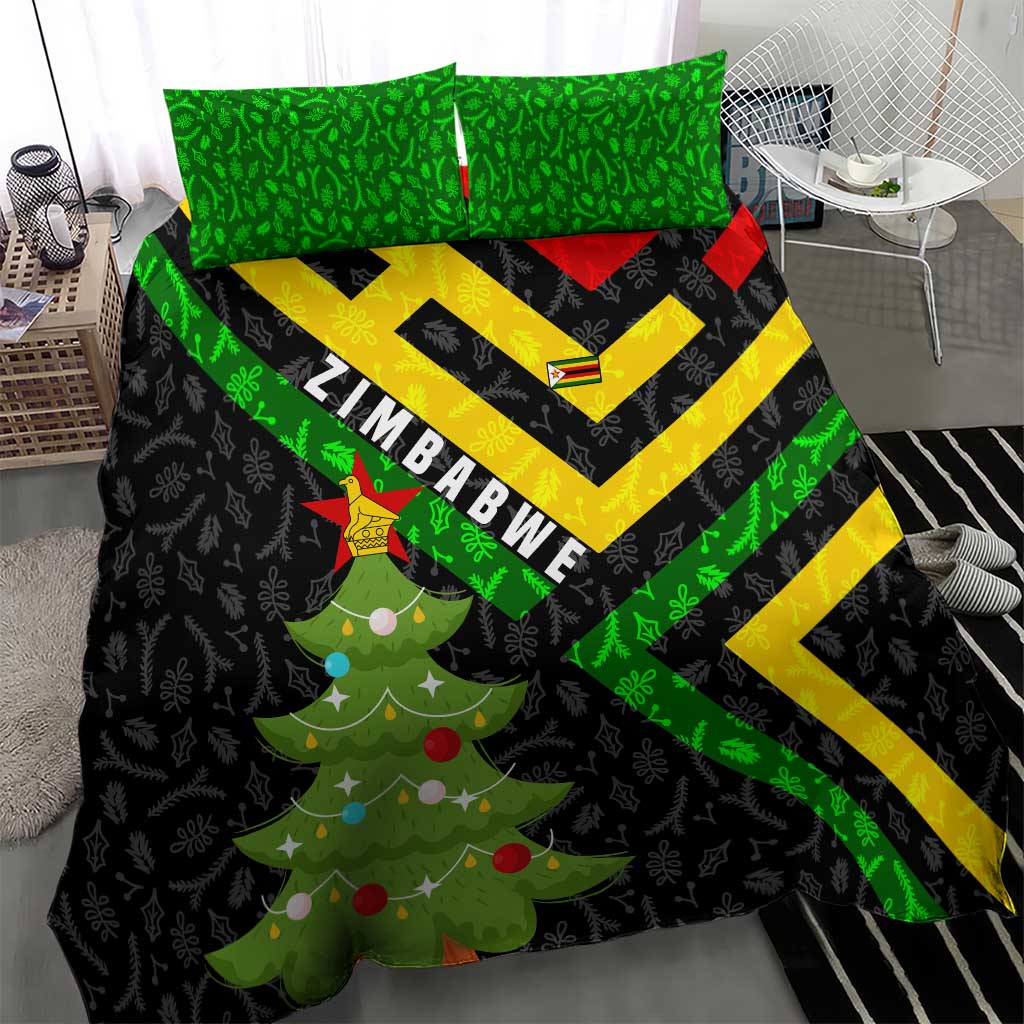 Zimbabwe Christmas Bedding Set Flag Colors Xmas Tree and Holiday - African Pride