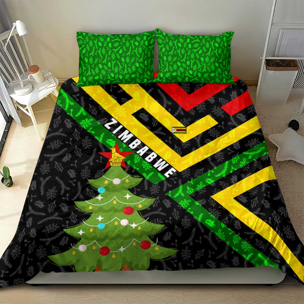 Zimbabwe Christmas Bedding Set Flag Colors Xmas Tree and Holiday - African Pride