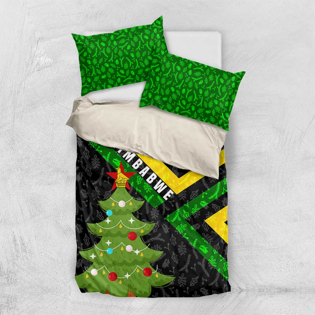 Zimbabwe Christmas Bedding Set Flag Colors Xmas Tree and Holiday - African Pride