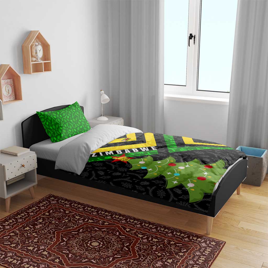 Zimbabwe Christmas Bedding Set Flag Colors Xmas Tree and Holiday - African Pride