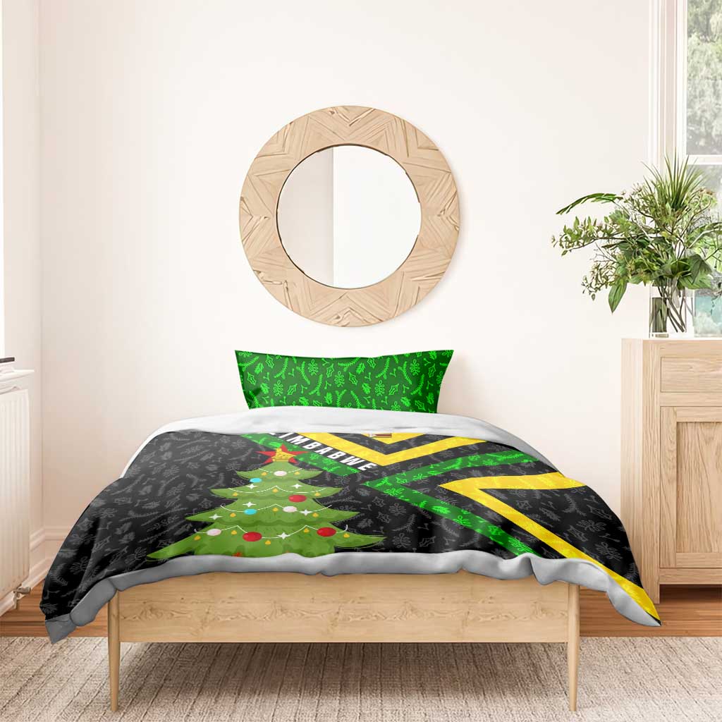Zimbabwe Christmas Bedding Set Flag Colors Xmas Tree and Holiday - African Pride