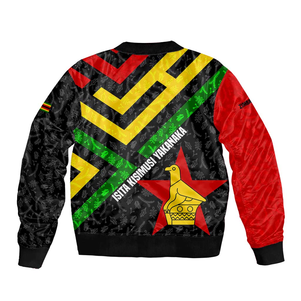 Zimbabwe Christmas Bomber Jacket Flag Colors Xmas Tree and Holiday - African Pride