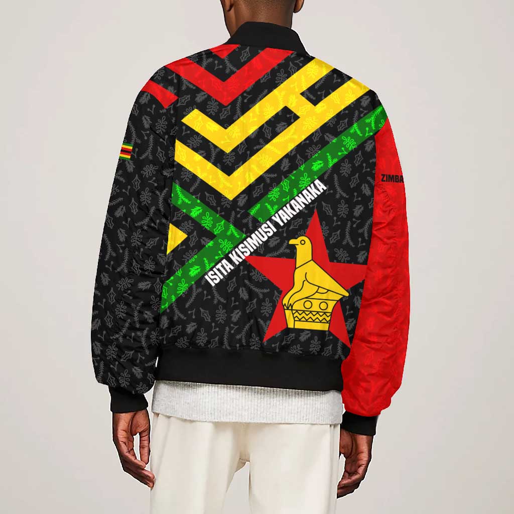 Zimbabwe Christmas Bomber Jacket Flag Colors Xmas Tree and Holiday - African Pride