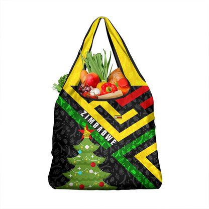 Zimbabwe Christmas Grocery Bag Flag Colors Xmas Tree and Holiday - African Pride