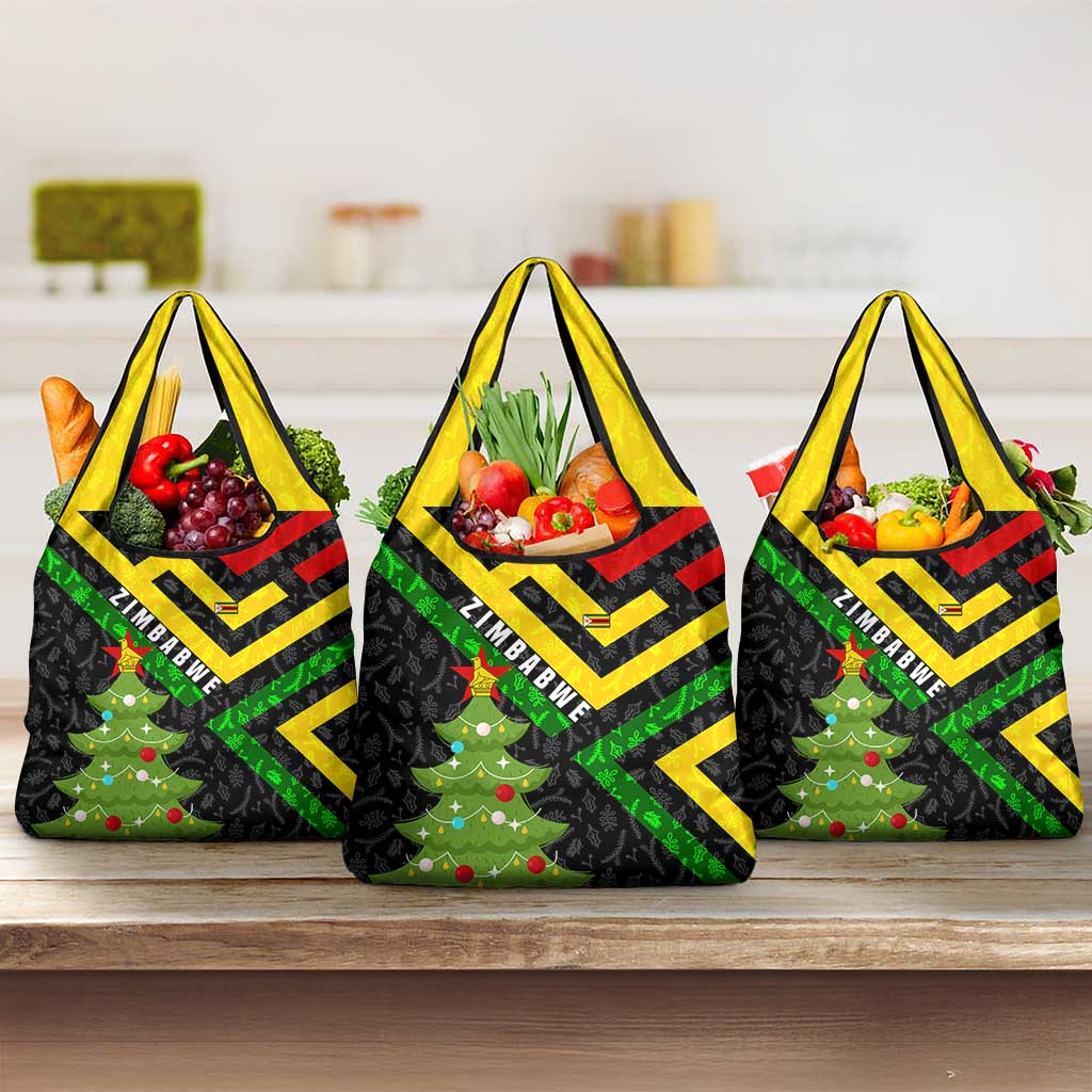 Zimbabwe Christmas Grocery Bag Flag Colors Xmas Tree and Holiday - African Pride