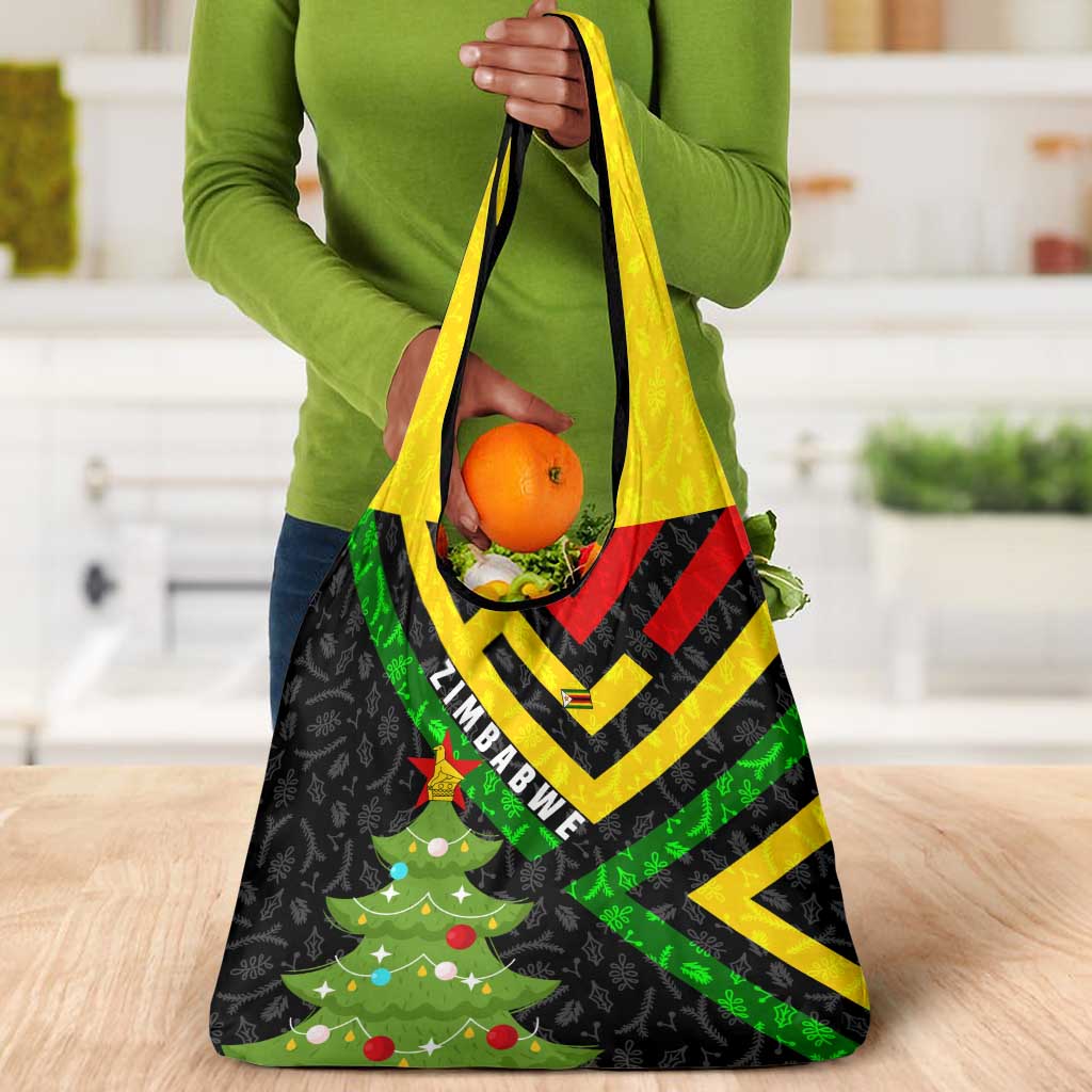 Zimbabwe Christmas Grocery Bag Flag Colors Xmas Tree and Holiday - African Pride