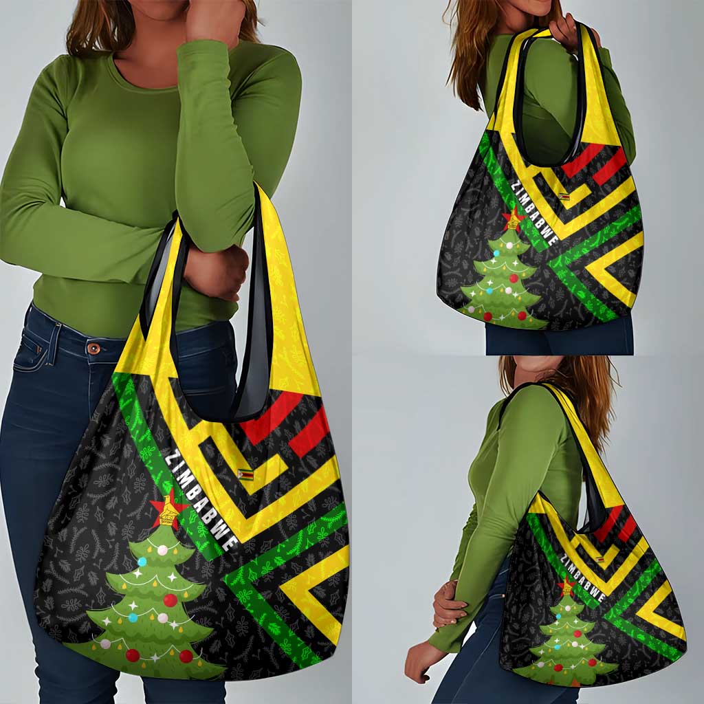 Zimbabwe Christmas Grocery Bag Flag Colors Xmas Tree and Holiday - African Pride