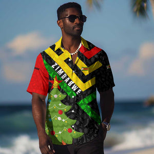 Zimbabwe Christmas Hawaiian Shirt Flag Colors Xmas Tree and Holiday - African Pride
