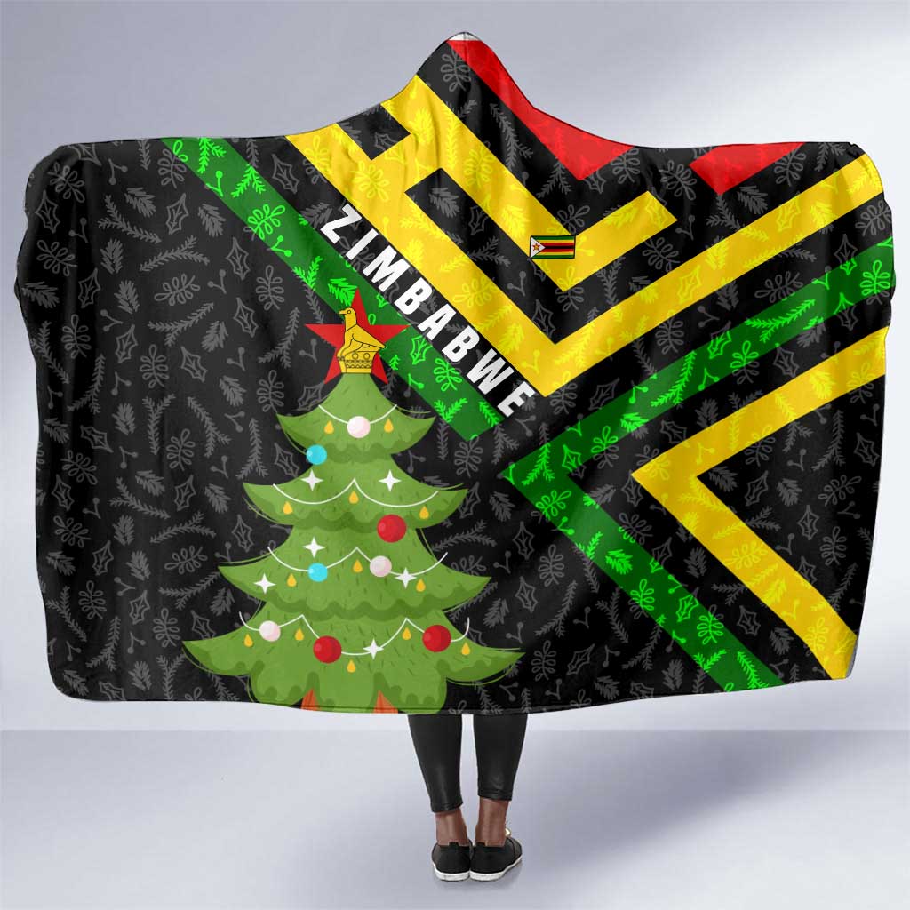Zimbabwe Christmas Hooded Blanket Flag Colors Xmas Tree and Holiday - African Pride
