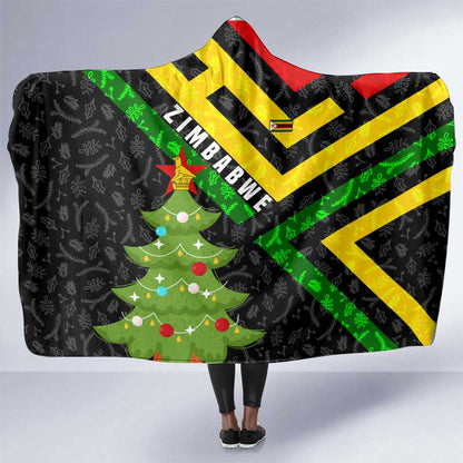 Zimbabwe Christmas Hooded Blanket Flag Colors Xmas Tree and Holiday - African Pride