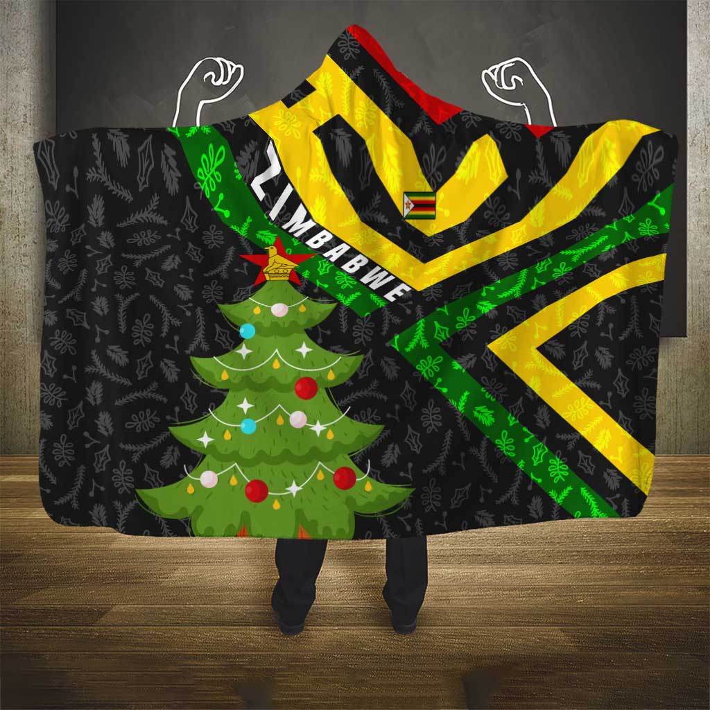 Zimbabwe Christmas Hooded Blanket Flag Colors Xmas Tree and Holiday - African Pride