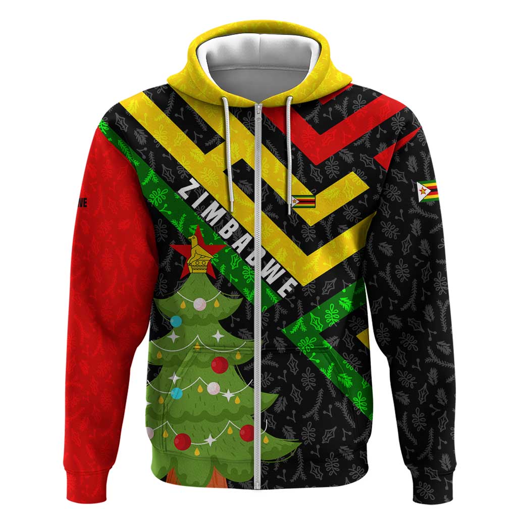 Zimbabwe Christmas Hoodie Flag Colors Xmas Tree and Holiday - African Pride