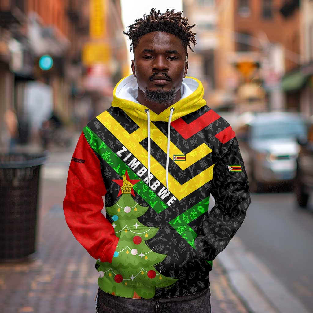 Zimbabwe Christmas Hoodie Flag Colors Xmas Tree and Holiday - African Pride