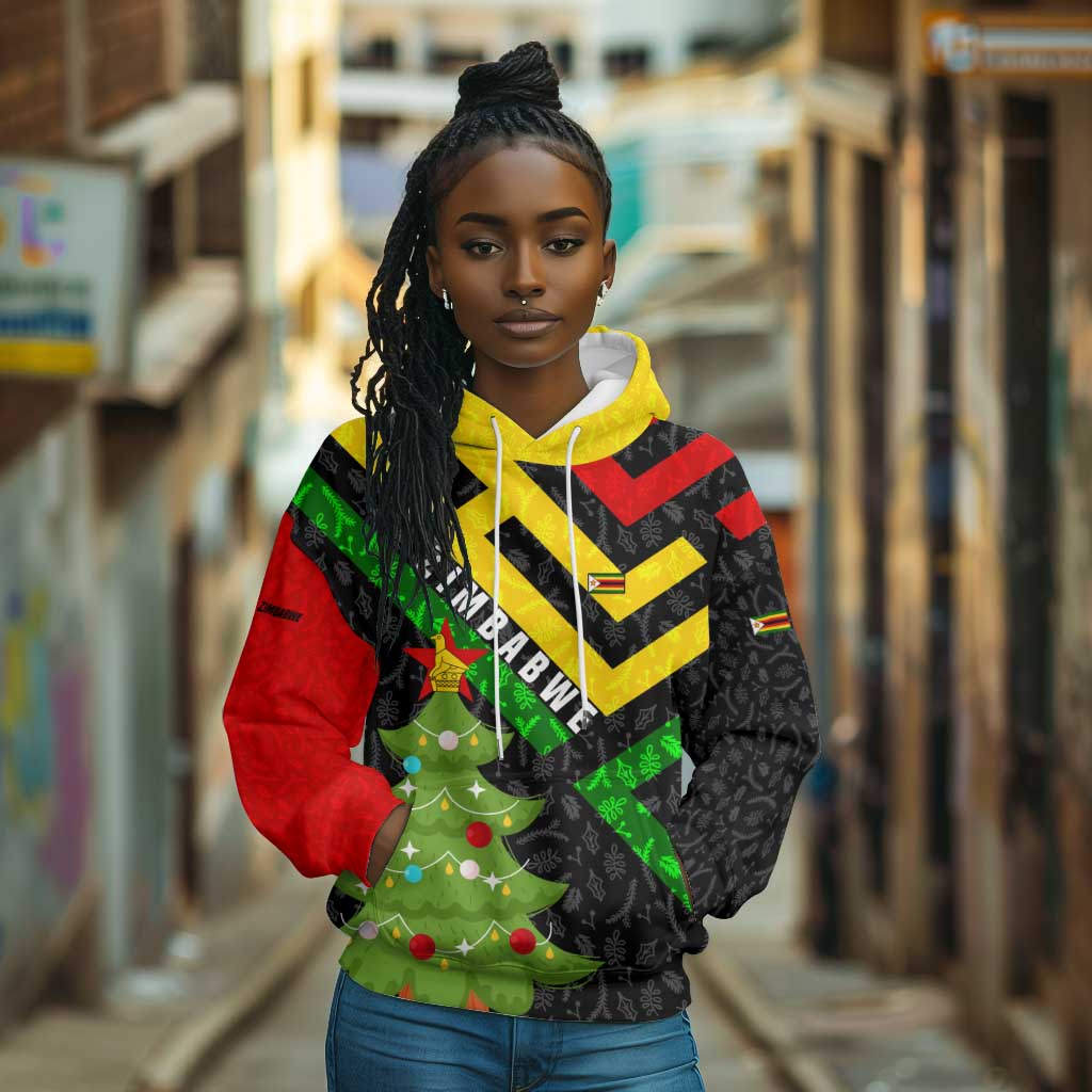 Zimbabwe Christmas Hoodie Flag Colors Xmas Tree and Holiday - African Pride