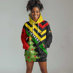 Zimbabwe Christmas Hoodie Dress Flag Colors Xmas Tree and Holiday - African Pride