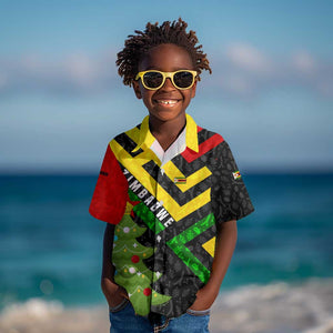 Zimbabwe Christmas Kid Hawaiian Shirt Flag Colors Xmas Tree and Holiday - African Pride