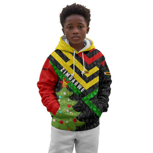Zimbabwe Christmas Kid Hoodie Flag Colors Xmas Tree and Holiday - African Pride