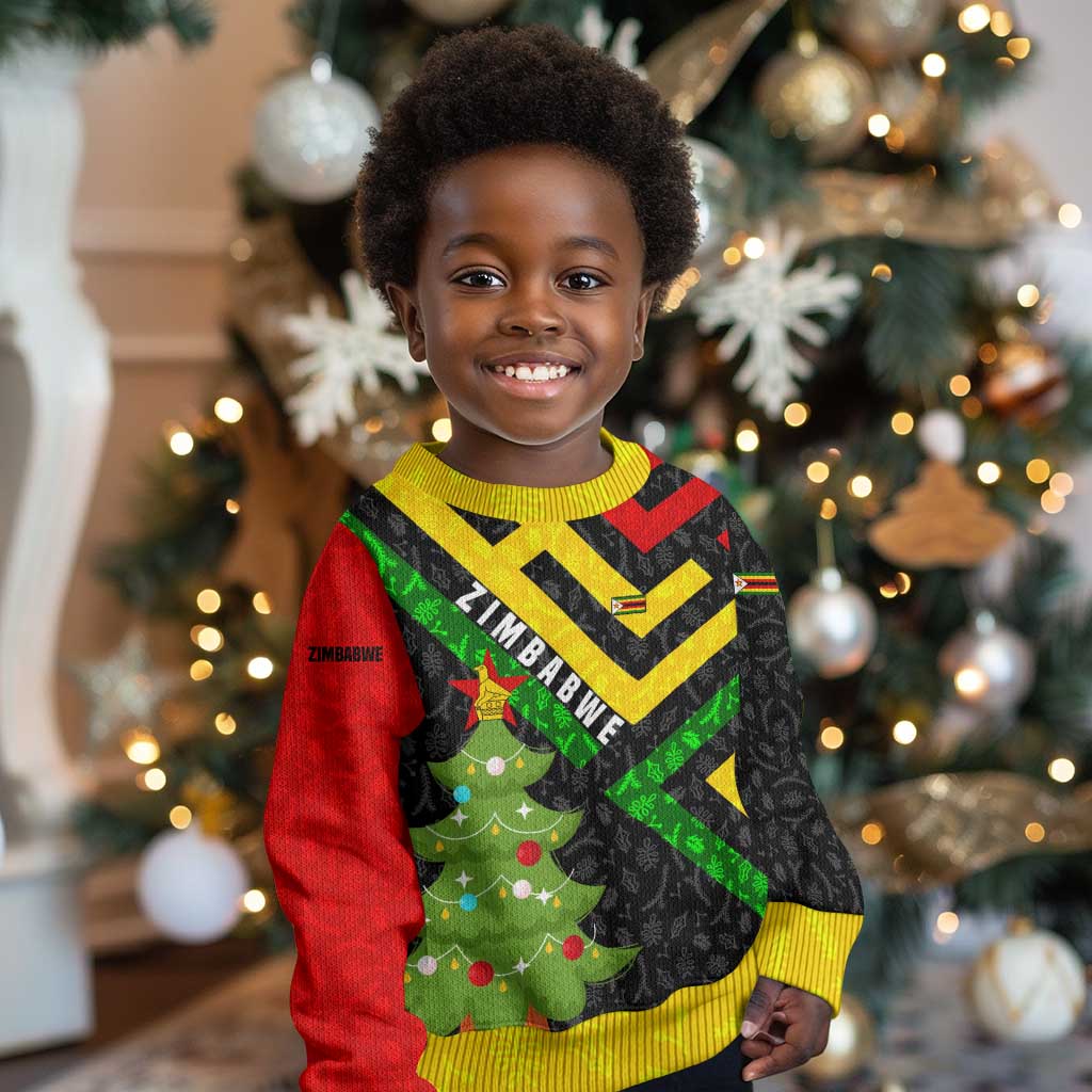 Zimbabwe Christmas Kid Ugly Christmas Sweater Flag Colors Xmas Tree and Holiday - African Pride
