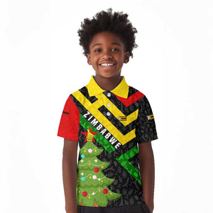 Zimbabwe Christmas Kid Polo Shirt Flag Colors Xmas Tree and Holiday - African Pride
