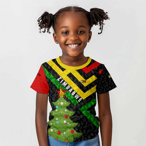 Zimbabwe Christmas Kid T shirt Flag Colors Xmas Tree and Holiday - African Pride