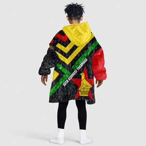 Zimbabwe Christmas Kid Wearable Blanket Hoodie Flag Colors Xmas Tree and Holiday - African Pride