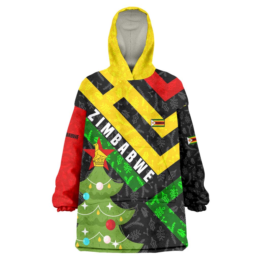 Zimbabwe Christmas Kid Wearable Blanket Hoodie Flag Colors Xmas Tree and Holiday - African Pride